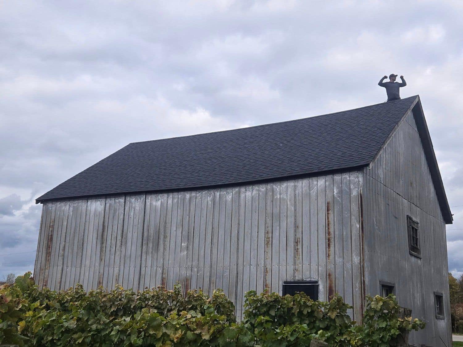 Dark metal roof on an agricultural building