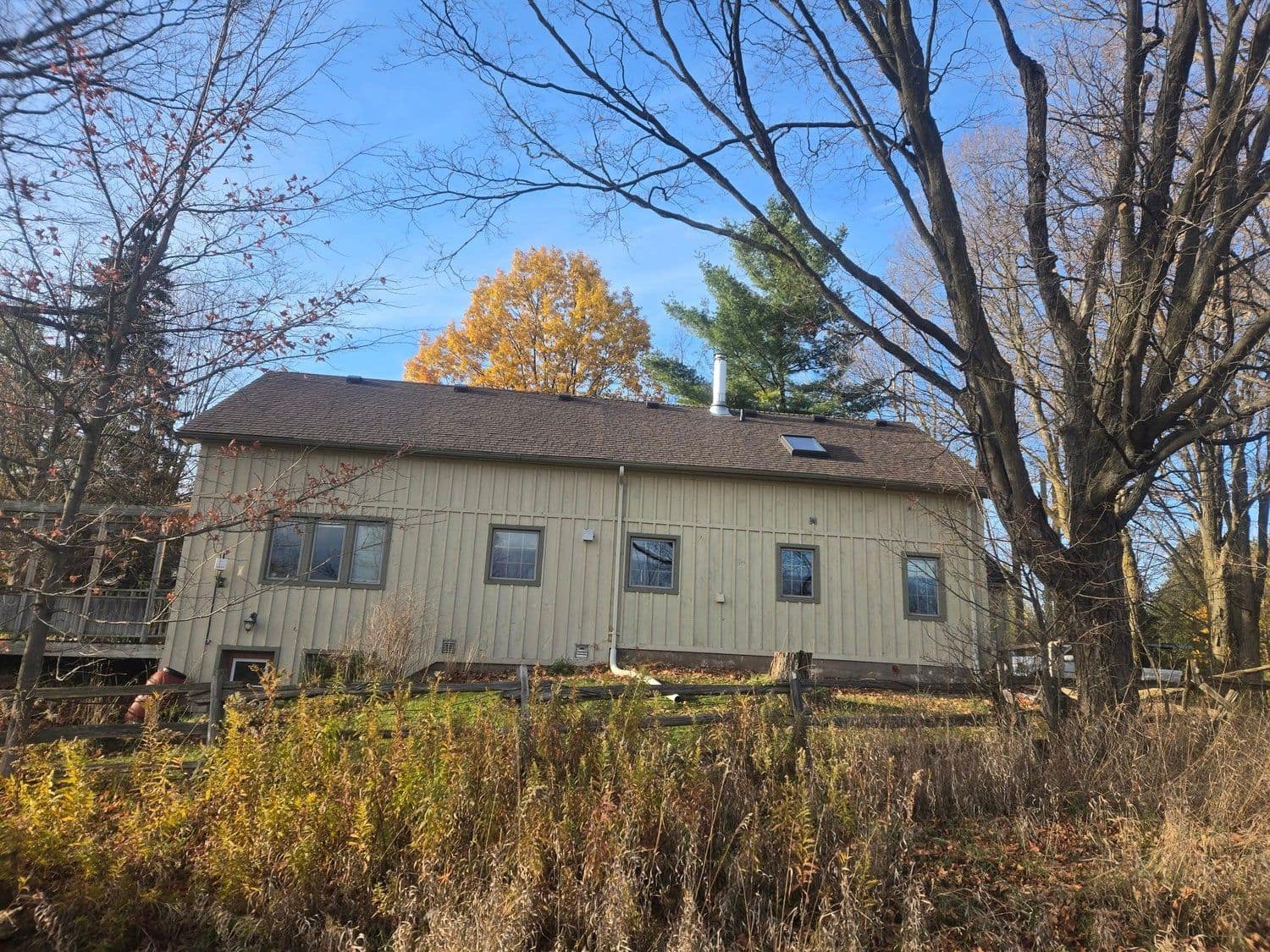 Long low-slope building with a newly installed roof